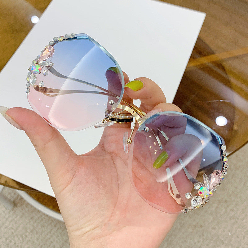 Gafas de sol de PC de diamante de vanguardia sin marco al por mayor